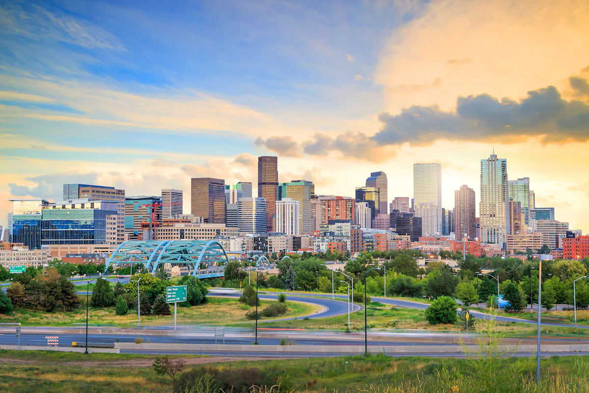 Denver skyline at twilight